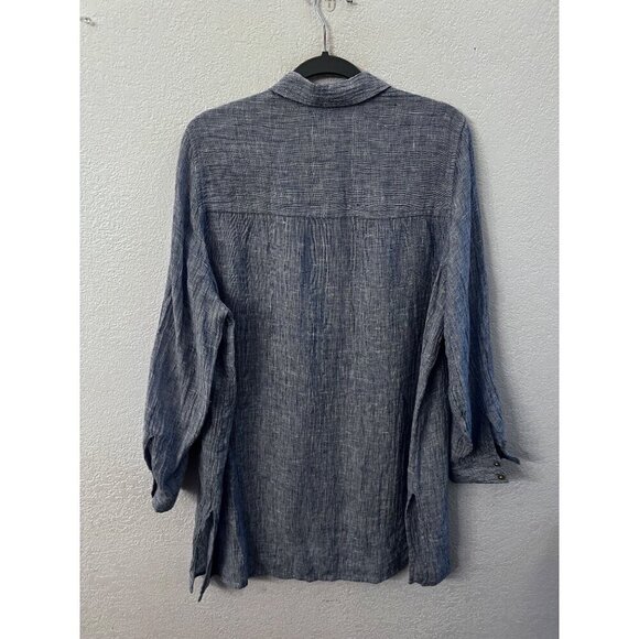 Tahari linen blue button up blouse size 1X - Picture 2 of 5